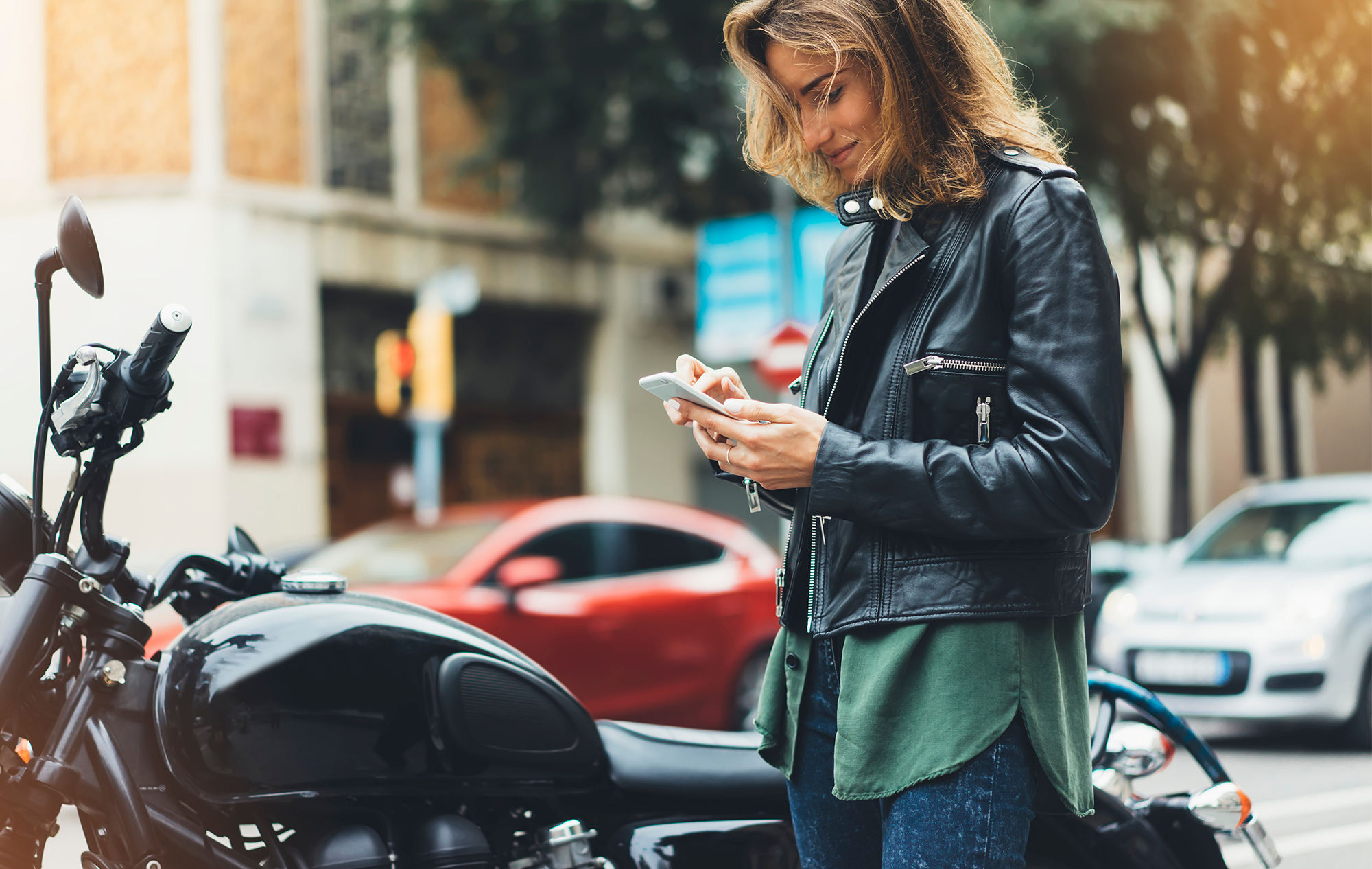 Woman looking at cell phone.