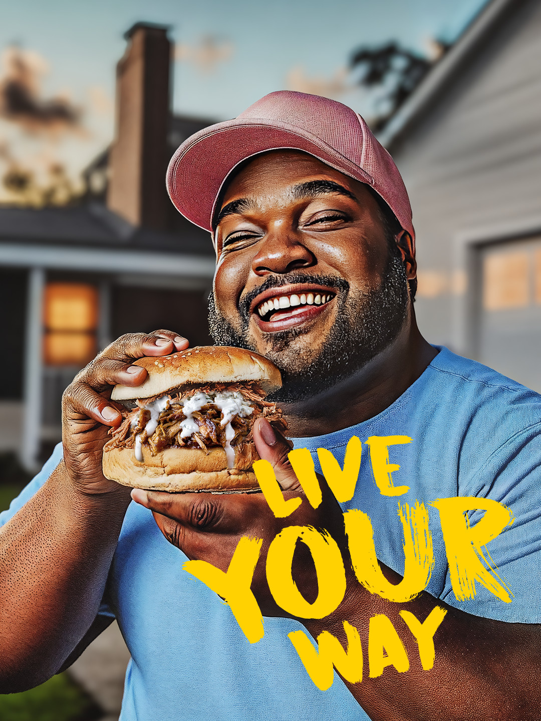 Man eating large sandwich.
